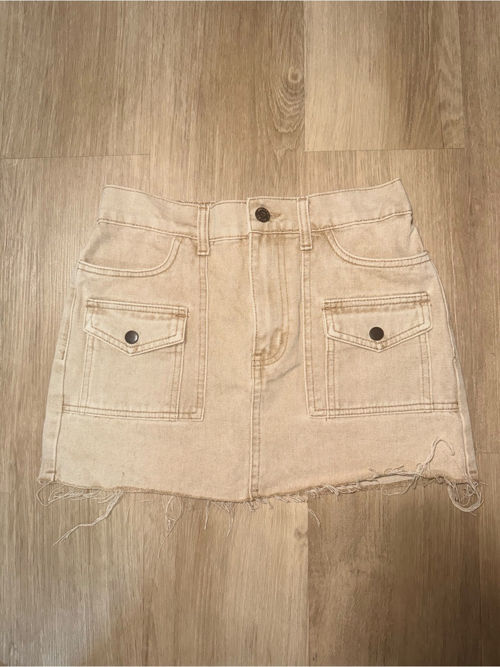 Sincerly Jules Beige Denim Utility Mini Skirt Shorts